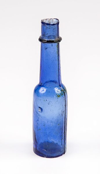 Blue, glass perfume bottle made in 1870–1920. Image credit: Tyne and Wear Archives and Museums Collection